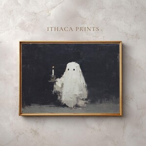 Stampa di un fantasma con candela: decorazione minimalista e spettrale per Halloween (download digitale)