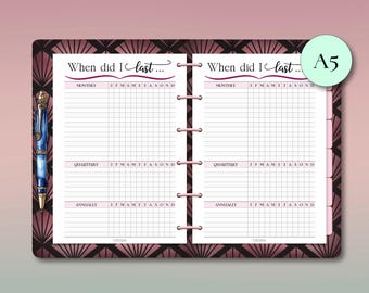 Annual Task Record Planner Insert: A5 Pink Checklists, Events & Tasks (Instant Download PDF)