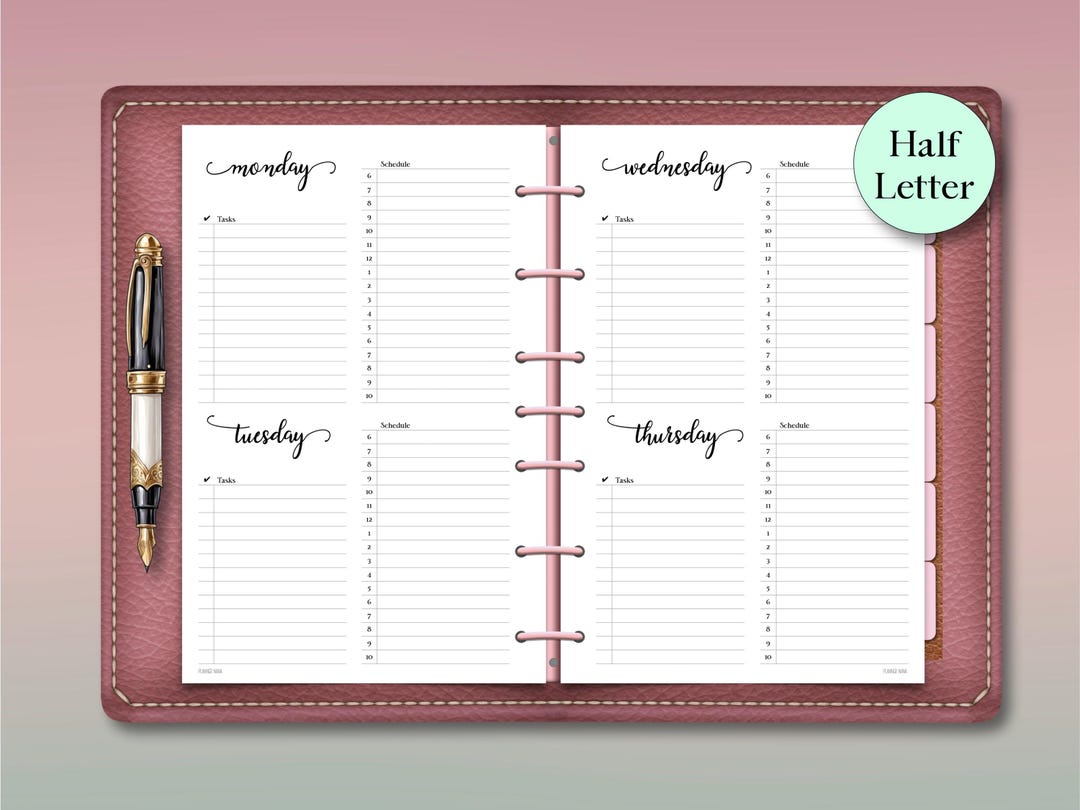 Undated Daily Planner Insert, Half Letter, Lined Tasks, Hourly Schedule ...