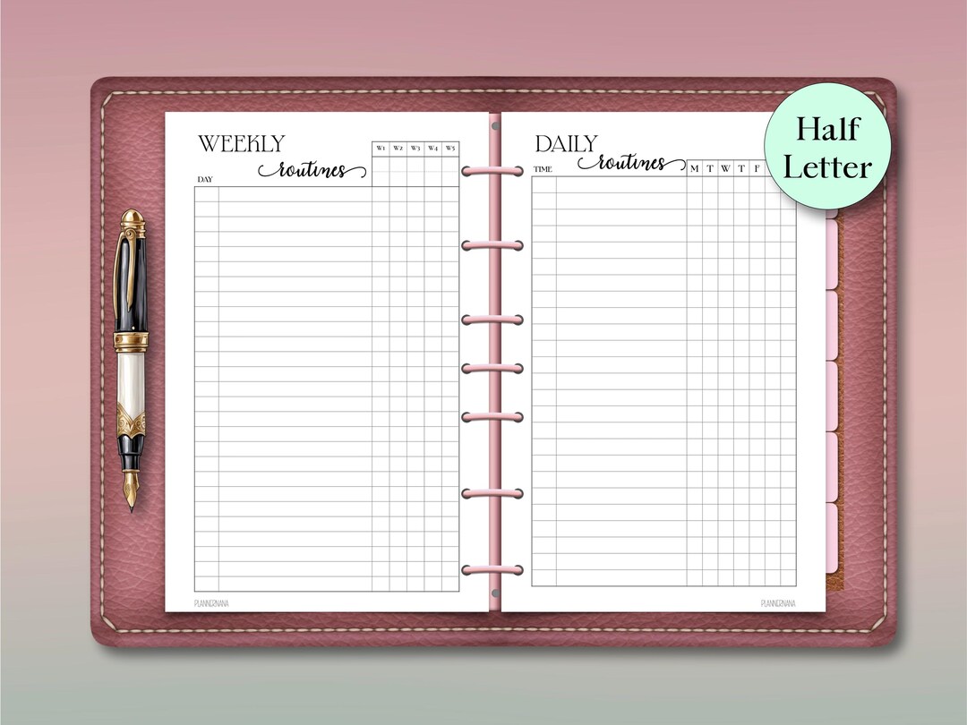 Daily & Weekly Routines Planner Insert: Lined Tasks Checklist, Half ...