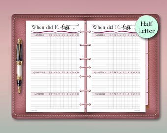 Jährliche Aufgabe 100 Kalender Einlage: Pinke Ereignisse Checkliste, halbes Letter Format (PDF Download)