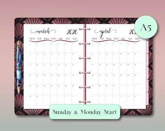 2026 Pink Monthly Planner Insert: A5 Size, Sunday & Monday Start Calendar (Instant Download PDF)