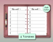 Undated Week on 1 Page Planner Insert: Half Letter, 4 Versions, Minimalist (Instant Download PDF)