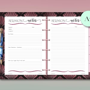 Pink Sermon Notes Planner Inserts, Christian Bible Study, Printable A5 Size (Instant Download PDF)