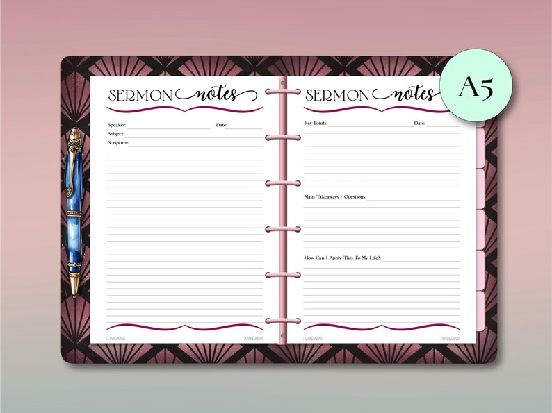 Pink Sermon Notes Planner Inserts, Christian Bible Study, Printable A5 ...