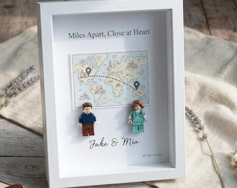 Custom Mini Figure Frame, Miles Apart Couple Keepsake, Long Distance Relationship Gift