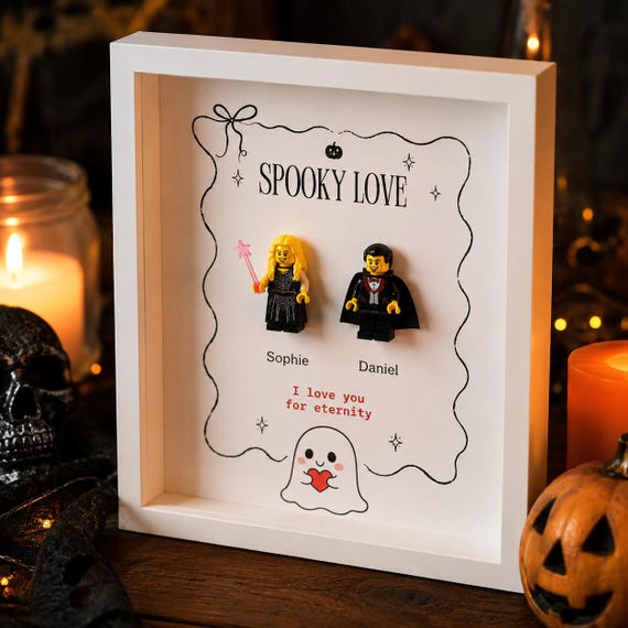 Gothic Couple Gift, Personalized Dark Romance Mini Figure Frame, Custom Spooky Keepsake