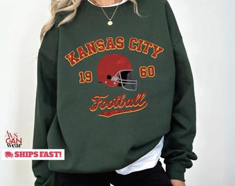 Kansas City Football Sweatshirt: Retro 1960 Crewneck, Vintage Style Sports Hoodie & T-Shirt Gift