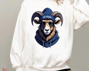 Los Angeles Mascot Sweatshirt: Cool Ram Graphic Pullover, Retro Animal Lover Sweater, Urban Streetwear Hoodie Style