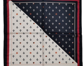 Nautical Anchor Satin Scarf, Navy Blue Coastal Headwrap