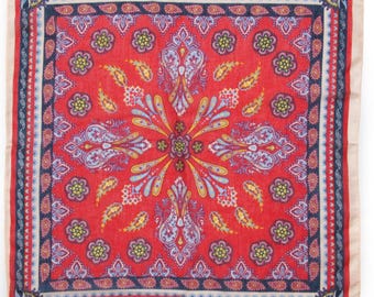 Red Cotton Paisley Bandana, Bohemian Head Scarf, Lightweight 20x20'', Mothers Day Gift
