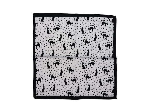 Black Cat Satin Bandana, Minimalist Cat Print Square Scarf 20x20 inches, Silky Viscose Paw Print Scarf, Soft Lightweight Bandana,