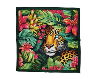 Leopard Jungle Print Satin Scarf - Exotic Square Bandana  display picture 1