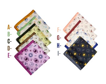 Celestial Satin Bandana, Mystic Eye Square Scarf 20x20 inches, Sun Moon Star Print Bandana, Silky Boho Astrology Scarf, Spiritual Bandana