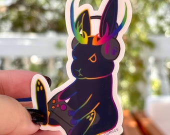 Gamer Jackalope Vinyl Sticker- Rainbow and Black