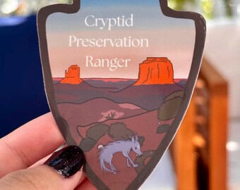 Cryptid Preservation Ranger Patch Badge Vinyl Sticker- Monument Valley Arizona-- Chupacabra
