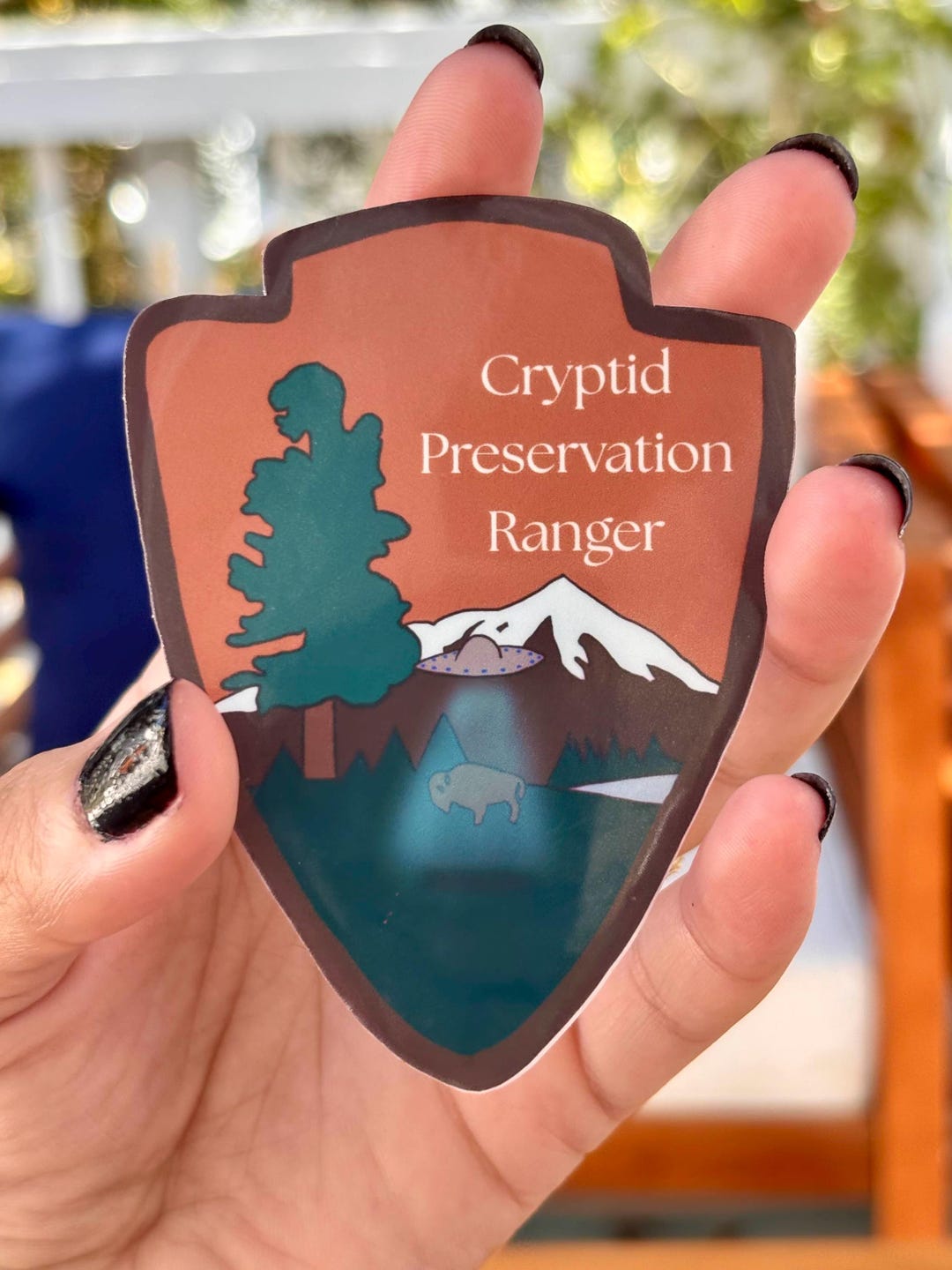 Cryptid Preservation Ranger Badge Patch Vinyl Sticker- Alien and Bison ...