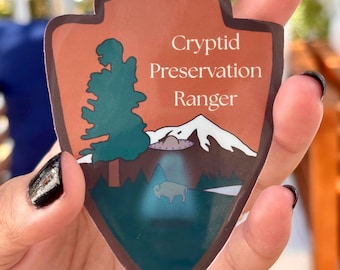 Cryptid Preservation Ranger Badge Patch Vinyl Sticker- Alien and Bison