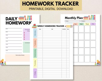 Printable Homework Tracker: Student Study Organizer | School Assignment Planner | Study Schedule Page | Digital Download