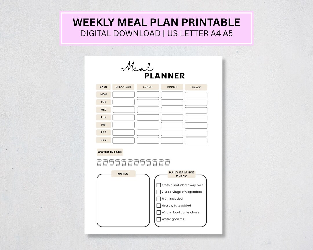 Weekly Meal Planner Printable | Minimalist Design, Healthy Eating (PDF ...