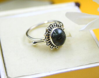 Sterling Silver Seraphinite Ring: Handmade Vintage Boho Jewelry