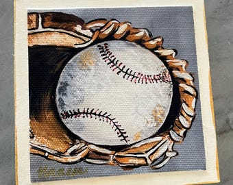 Baseball wooden block 4" x 4"
