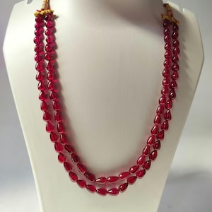 Collar doble de rubíes rojos en forma de lágrima / Joyería hecha a mano