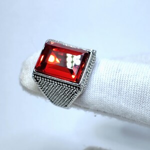 Men's Ruby Signet Ring | 925 Sterling Silver, Textured Band, 10g Weight