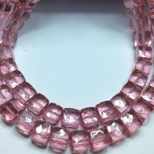 7mm facettierte rosa Zirkon Würfel-Perlen | AAAA++ Qualität Edelsteinstrang (40cm)
