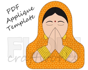 Namaste PDF Applique Template Pattern - Indian Hindu Woman Praying