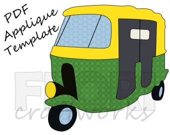 India Auto Rickshaw PDF Applique Template Pattern