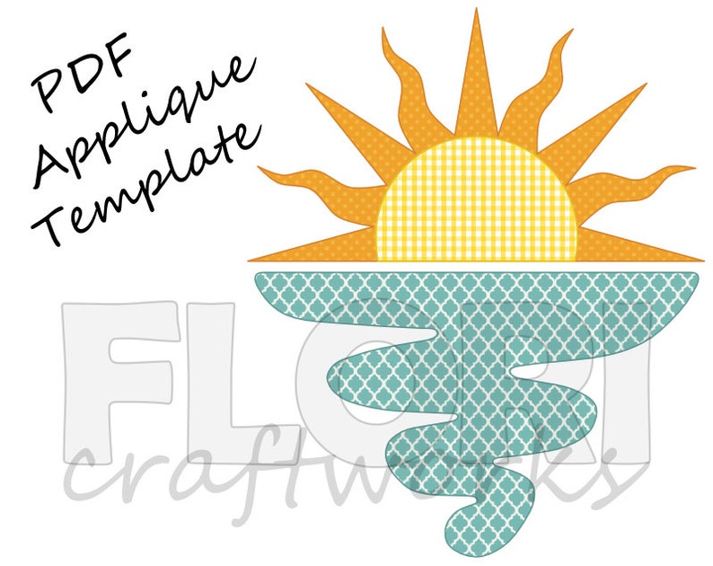 Ocean Sunset PDF Applique Template Pattern Lake Sunrise, Beach Vacation image 1