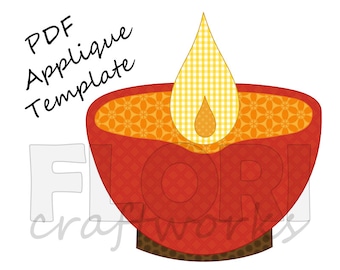 Diwali Diya PDF Applique Template Pattern