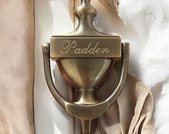 Custom Engraved ANTIQUE BRASS "Ivoryton II" Style Solid Brass Door Knocker - 7"