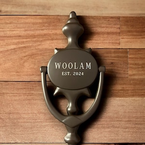 Custom Engraved RUBBED BRONZE &quot;Roxbury&quot; Style Solid Brass Door Knocker - 7-3/4&quot;
