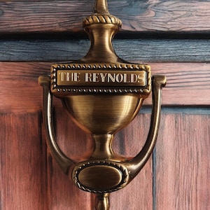 Custom Engraved ANTIQUE BRONZE &quot;Winchester II&quot; Style Solid Brass Door Knocker - 7-3/8&quot;