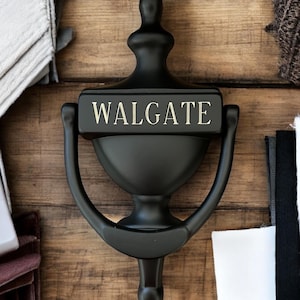 Custom Engraved BLACK MATTE &quot;Ivoryton II&quot; Style Solid Brass Door Knocker - 7&quot;