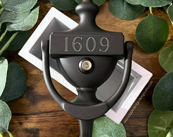 Custom Engraved RUBBED BRONZE "Ivoryton" Style Solid Brass Door Knocker - 7" with Viewer