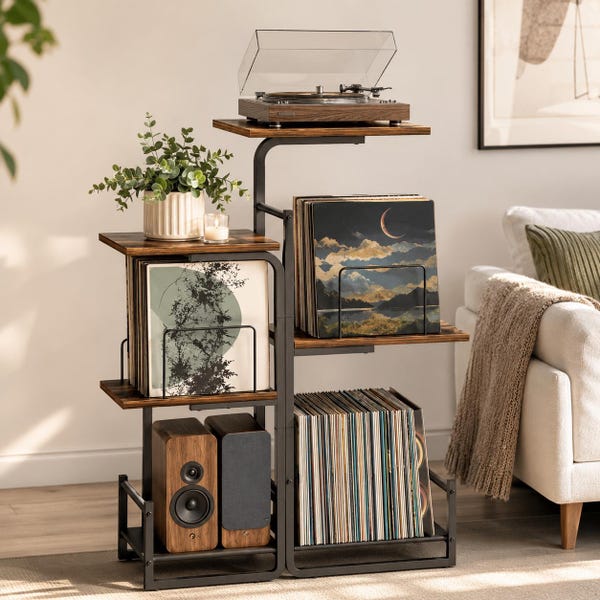 Jardinière, support pour tourne-disque avec rangement en vinyle, table tournante vintage, porte-disque LP, présentoir, organiseur d'albums en bois