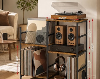 Record Player Stand, Turntable Stand with Vinyl Storage Holds up to 300+ Albums, Storage Cabinet for Vinyl Records, Record Player Table
