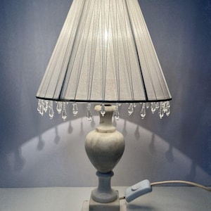 Vintage France Style White Onyx Marble Base Lamp with White Pleated Lamp Shade