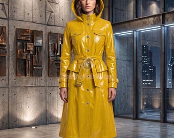 Unique Vintage 1960s Pvc Rain Mac -60s Bright Red Trench Coat