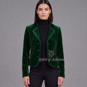 Luxury Green Velvet Blazer | Women's Vintage Party Jacket| Custom Made Structured Coat