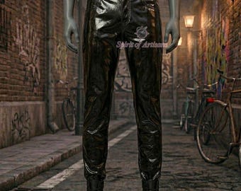 Pantalones de PVC negro brillante – Pantalones de estilo urbano ajustados con aspecto charol – Pantalones de piel sintética