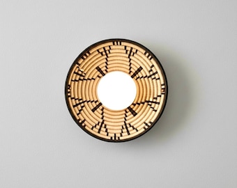 Handcrafted Sisal Wall Sconce, Boho  Woven Globe Light Fixture, African Basket Wall Light, Handmade Japandi Wall Lamp