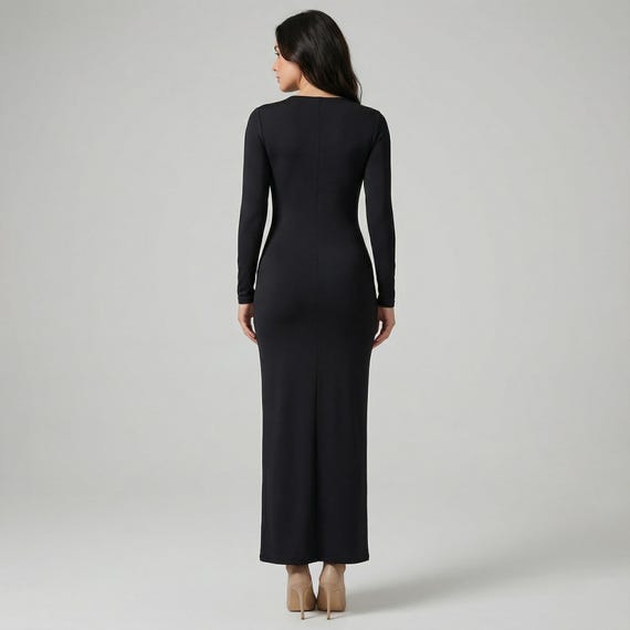 Long Sleeve Bodycon Maxi Dress - Square Neck Evening Outfit - Etsy