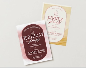 Elegant Dinner & Birthday Party Invitation | Canva Template (Digital)