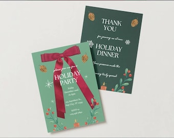 Christmas Dinner Invitation & Thank You Card (Editable Canva Template)