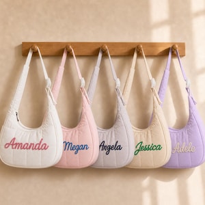 Custom Tote Bag, Monogram Embroidered Quilted Purse, Personalized Everyday Shoulder Bag, Gift for Women