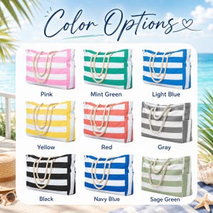 Custom Beach Bag with Zipper, Personalized Waterproof Pool Tote, Embroidered Girls Trip Bag, Summer Vacation Gift, Striped Canvas Tote image 6
